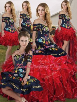 Floor Length Lace Up Quinceanera Gowns Red And Black for Military Ball and Sweet 16 and Quinceanera with Embroidery and Ruffles Floor Length Lace Up Quinceanera Gowns Red And Black for Military Ball and Sweet 16 and Quinceanera with Embroidery and Ruffles