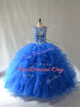Blue Sleeveless Beading and Ruffles Floor Length Quinceanera Gown Blue Sleeveless Beading and Ruffles Floor Length Quinceanera Gown